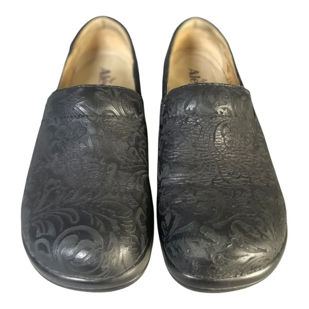 Alegria Keli Professional Black Embossed Paisley Pattern Leather Clogs 38 (8)